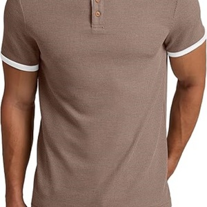 Chemises de golf pour hommes, coupe classique, boutonnées, en tricot gaufré, manches courtes, décontractées, sportives, respirantes - Product Image 5