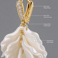Anting Rumbai Bunga JinSpark 'Shell Bloom' Berlapis Emas 18K, Perhiasan Elegan Bergaya Peri