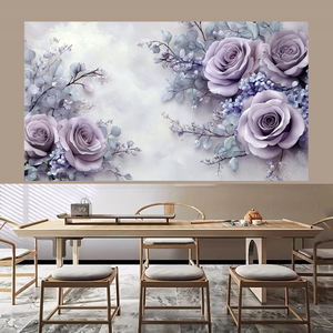 家の装飾 抽象的な紫色の花 キャンバスアート、カスタマイズ可能なモダンな花の絵画と印刷ポスター - Product Image 3