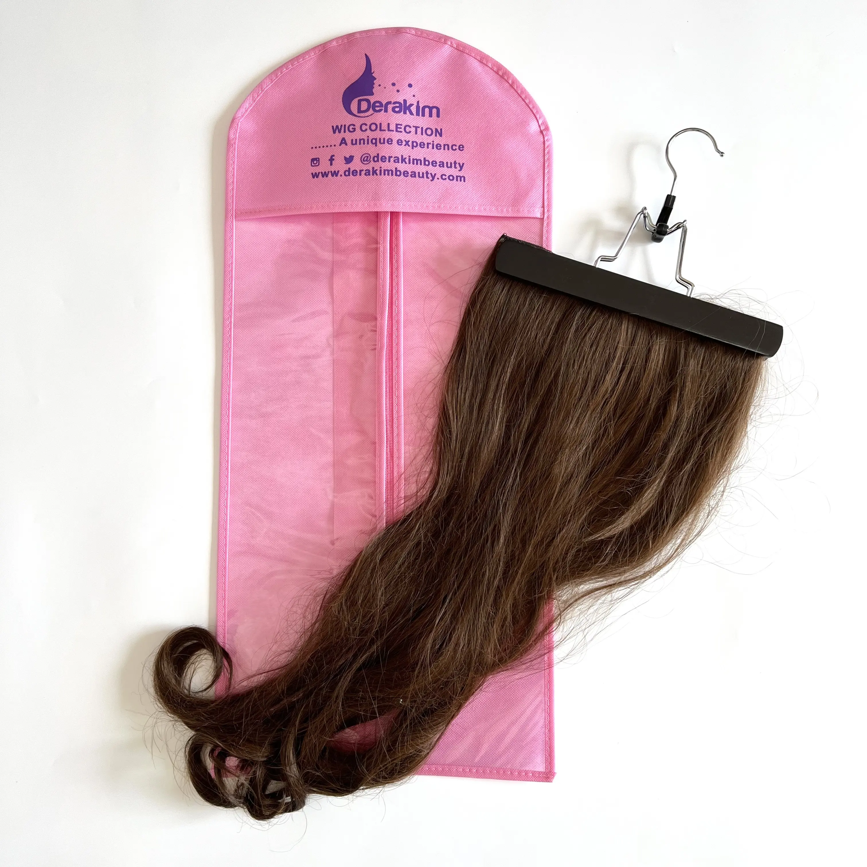 ロゴ付きカスタムヘアエクステンションバッグ不織布PVCウィッグハンガーバッグ人間の髪のウィッグ包装ウィッグ収納用