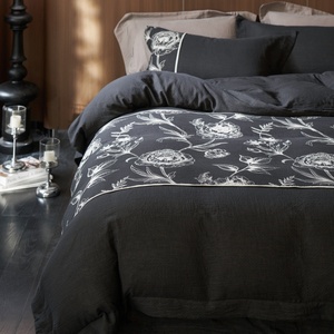 Set di Biancheria da Letto in Cotone 100% con Copripiumino Jacquard <span class=keywords><strong>Nero</strong></span> Tinto in Filo, Lenzuolo a Doppia Garza, Quattro Pezzi, Nuovo Stile ODM/OEM - Product Image 2