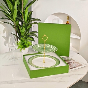 Luxury European Style Bone China Dinnerware Set Multi-Color 2-<b>Layer</b> Cake Plate Design for Weddings Hotel Restaurants - Product Image 3