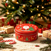 Boîte à biscuits plate ronde personnalisée avec logo, en fer blanc de qualité supérieure, hermétique et opaque, pour emballage cadeau de Noël, lot OEM