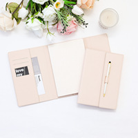 Cuaderno Tri-Fold A5 Color Pastel Macaron con Portaplumas, Set de Regalo, Cubierta de Papel PU