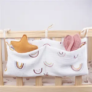 2022 Rainbow Leopard Organic Cotton Muslin Baby Bed Bag Toy Organizer Diaper Bag
