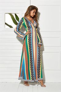 2020 Vestido de manga larga con cuello en V para mujer MAXI bohemio de talla grande Guangzhou Factory - Product Image 4