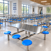 Ensemble de table et chaises intégrées en acier inoxydable pour cantine scolaire, 6 places, sièges fixes, table et chaises pour cantine scolaire