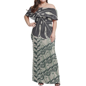 Vestido sexy de diseño tribal polinesio, patrón de isla del Pacífico personalizado, <span class=keywords><strong>talla</strong></span> grande, un hombro, manga corta, Maxi vestido estampado a pedido - Product Image 2