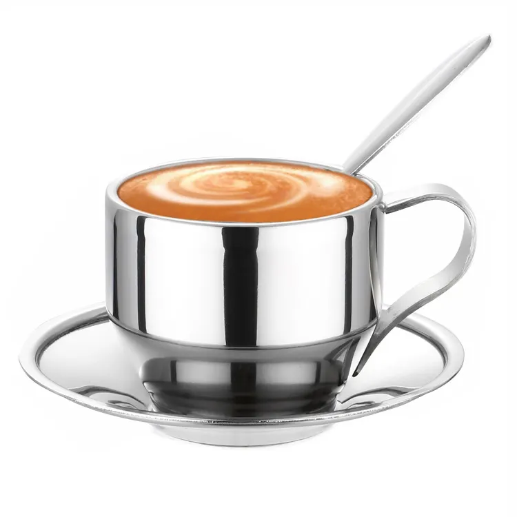 多機能ステンレス鋼コーヒーカップセットメタルカフェ家庭用マグ二重壁断熱コーヒーセット