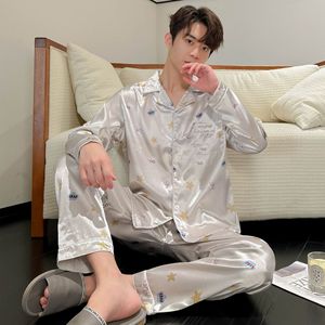 Pyjamas en satin décontractés pour hommes, vêtements de nuit à manches longues, cardigan respirant, vêtements de maison, été et automne - Product Image 3