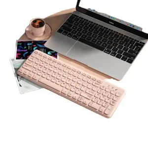 新款无线游戏键盘笔记本电脑无线魔术键盘鼠标套装电脑游戏粉色女孩便携式笔记本电脑