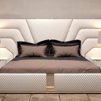 Lit mural réglable en cuir de style royal européen, taille King, avec cadre en chêne, moderne, doré, luxueux, durable, personnalisable, garantie 1 an - Vente flash