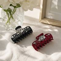 Pince à cheveux en acétate durable avec strass, antidérapante, à forte adhérence, en cristal noir scintillant, haute brillance, pour usage quotidien et mode
