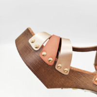 Sandales à lanières compensées personnalisées en T pour femmes, talons sabots en bois légers pour dames