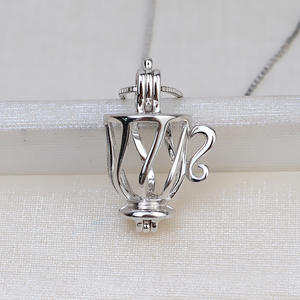 Pendentif théière en argent S925 avec cage de 8,5 mm, accessoire DIY, perle plaquée or 1820 sans trou pour femmes - Product Image 1