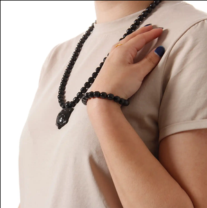 Mặt dây chuyền đá năng lượng, chuỗi hạt đá Amethyst Tourmaline đen tự nhiên 3mm nhiều lớp, ion âm - Product Image 5