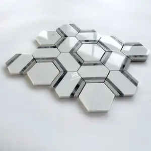 China Kewent White Hexagon Mosaic Marble Tile 30x30 For Bathroom Floor Tiles