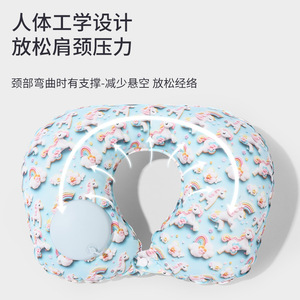 Almohada de viaje inflable en forma de U con estampado de unicornio 3D para adultos, soporte portátil para el cuello para uso en coche y avión - Product Image 2