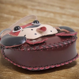 Porte-monnaie zippé en cuir pleine fleur fait main avec motif Shiba 3D et cordon, pour pièces <span class=keywords><strong>de</strong></span> monnaie et petits essentiels, par Weilei - Product Image 4