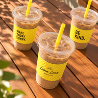Gobelets en plastique transparents, ensemble complet avec couvercle et paille, logo personnalisé pour café glacé, café à emporter, restaurant, vente en gros