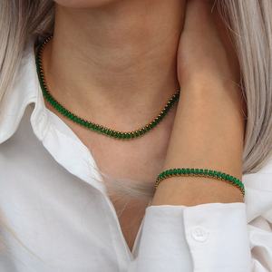 Dingran, venta al por mayor, última moda, collar de circón de tenis, pulsera, conjuntos de joyería de acero inoxidable, pulsera de circón - Product Image 1