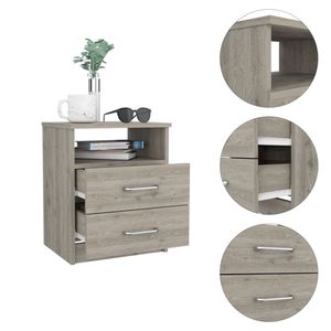 Nightstand 20H Two Drawers One Shelf <b>Light</b> Gray Top Bedroom Storage - Product Image 6