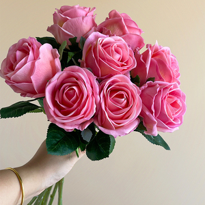 Composizioni di Rose Artificiali in Seta di Alta Qualità, Effetto Realistico, in <span class=keywords><strong>Rosa</strong></span> Caldo <span class=keywords><strong>e</strong></span> Giallo per Decorazioni di Matrimoni <span class=keywords><strong>e</strong></span> Feste - Product Image 6