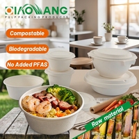 Qiaowang – Ensemble de contenants alimentaires jetables biodégradables en bagasse de canne à sucre de 16 oz – Bols et tasses – Boîtes à lunch pour vente en gros et plats à emporter