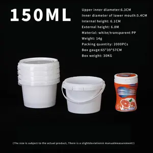 Ember plastik PP Food grade, ember penyimpanan bersegel bulat dengan tutup 0,15l putih transparan dengan tutup, ember air