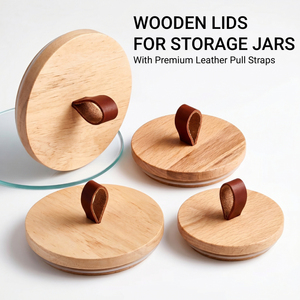 Vietnam WeWood Custom Various Sizes Wood Canister Top Leather Pull Straps Airtight Sustainable Cover for Glass Food Container - Product Image 1