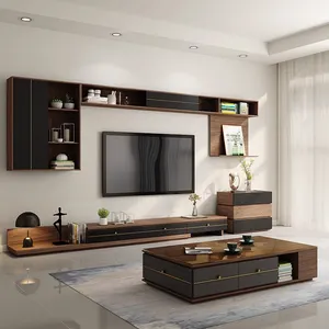 现代客厅家用咖啡桌长方形家居家具装饰木质咖啡桌和电视架套装
