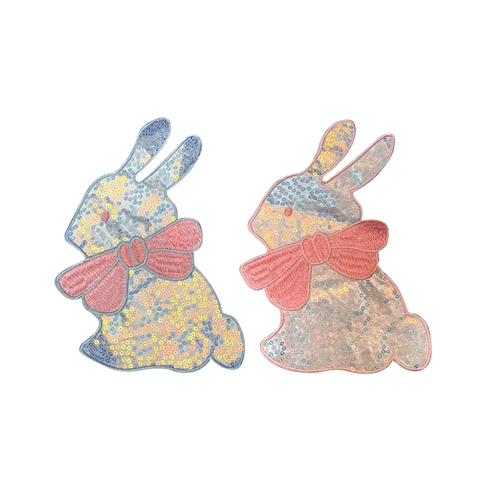 다채로운 사용자 정의 부활절 토끼 자수 패치 귀여운 만화 스팽글 패치 의류 패치에 철
