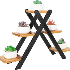 Cross-border wooden storage rack, household balcony solid wood <b>potted</b> <b>plant</b> storage rack, multi-purpose cake organizing rack - Product Image 2