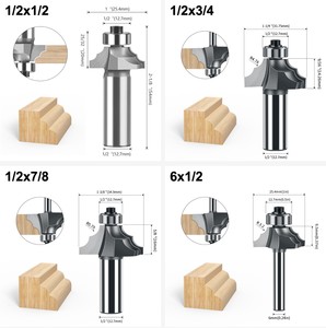 <span class=keywords><strong>Fraise</strong></span> à moulurer classique en carbure pour le travail du bois, avec queue de 1/4 et 1/2 pouce, diamètres 6 et 12 mm, double R, avec roulement - Product Image 4