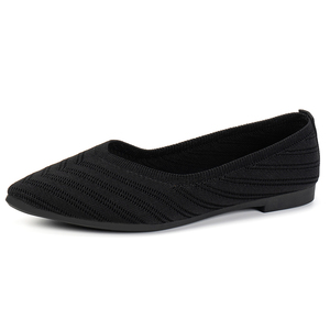 Chaussures plates noires légères et confortables pour femmes Sixing, tendance mode, respirantes, en maille, semelle extérieure en caoutchouc, à enfiler - Product Image 2