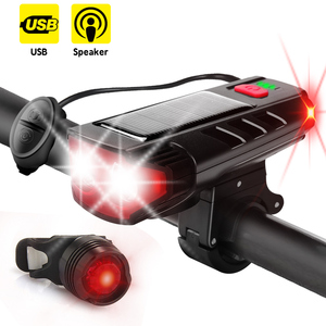 Nuevas cuentas de lámpara de plástico ABS doble T6 con batería de litio 2000 Ma integrada, luz delantera de bicicleta <span class=keywords><strong>LED</strong></span> de carga solar - Product Image 1