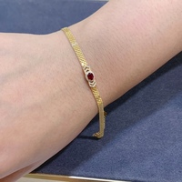 18K Massivgold 0,30ct Roter Rubin Edelstein Armband 3,3mm Geflochtenes Spitzenarmband Modisches Charm-Armband für Damen
