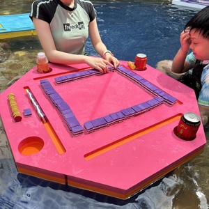 Tapis flottant octogonal pour Mahjong avec porte-gobelets, en <span class=keywords><strong>EVA</strong></span> rose, plateau de jeu aquatique pour fêtes au bord de la piscine et divertissements aquatiques - Product Image 4