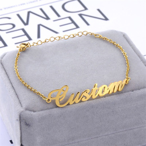Personalizzato 18K <span class=keywords><strong>oro</strong></span> placcato in acciaio inox bracciale personalizzato nome personalizzato per <span class=keywords><strong>adulti</strong></span> e bambini anniversari regalo - Product Image 1