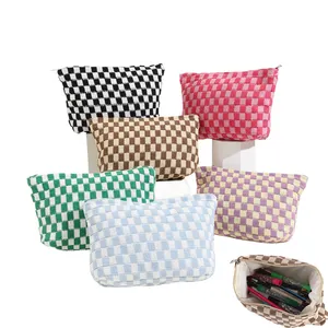 Màu sắc phổ biến rô Bảng trang điểm túi dệt kim dây kéo chăm sóc da lưu trữ túi xách tay công suất lớn Túi mỹ phẩm cho trang điểm