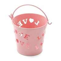 Mini seau en fer blanc ajouré avec poignée, idéal comme cadeau ou bonbonnière pour la mariée et le marié, pour la décoration de mariages, de la Saint-Valentin et de fêtes