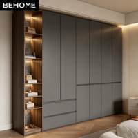 Armoire intégrée moderne sur mesure avec étagère à LED ouverte et tiroirs de rangement pour villa, hôtel, appartement, chambre à coucher