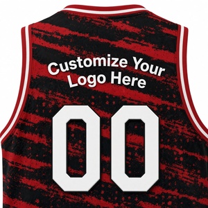 Best Quality <b>Red</b> Black <b>Striped</b> Basketball Jersey Sleeveless Unisex Adult Sublimated Print Tank <b>Top</b> - Product Image 2
