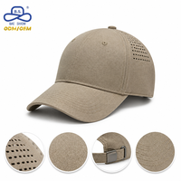 Casquette de baseball kaki à 6 panneaux avec ventilation latérale découpée au laser – Vente en gros |   Casquette de sport structurée en tissu organique avec logo