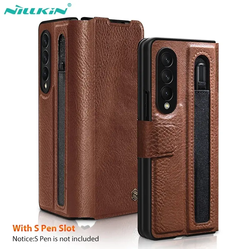 For Samsung Galaxy Z Fold 4 Case Nillkin Aoge Luxuly Leather Stand Cover with Pen Slot Stylus S-Pen Socket for Galaxy Fold4 5G