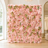 Mur de fleurs roses artificielles en soie et plumes, 2,4 m x 2,4 m, personnalisable, décoration de luxe 5D pour célébrations de mariage