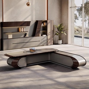 Juego de silla de escritorio ejecutiva de lujo y luz moderna, Simple Boss escritorio de roble de moda, armario lateral de madera en forma de L, librería, edificio de oficinas - Product Image 4