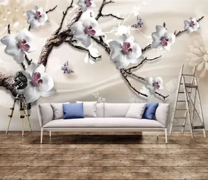 ZHIHAI 3D 럭셔리 보석 꽃 TV 배경 벽 재스민 월페이퍼/벽 + 코팅