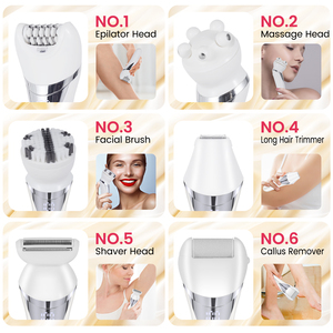 ชุดอุปกรณ์กรูมมิ่ง 6-in-1 ยี่ห้อ Hatteker สำหรับผู้หญิง เครื่องโกนขนไฟฟ้าแบบขายส่ง เครื่องกำจัดขนแบบใช้แบตเตอรี่ สำหรับใช้ในบ้าน ล้างทำความสะอาดได้ ใช้ได้กับบิกินี่และร่างกาย ภาษาอังกฤษ - Product Image 2