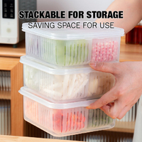 Boîte de rangement en plastique à 4 grilles avec panier intérieur d'égouttage pour fruits et légumes Boîte à snackle pour réfrigérateur